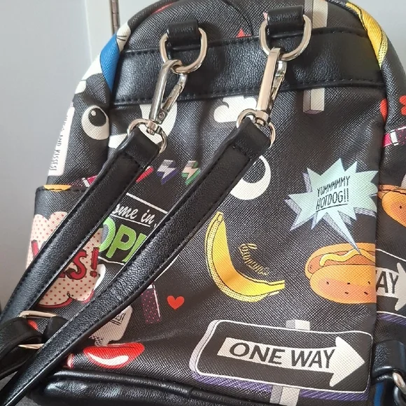 Dream Control Black Graphic Snack Pattern Mini Backpack - Picture 5 of 8